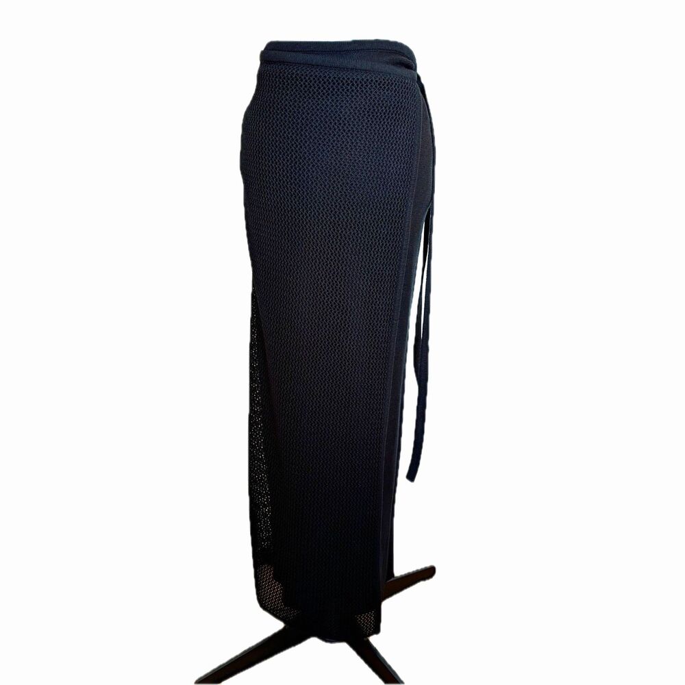 IVAN GRUNDAHL Linea S Black Knit Faux Wrap Tied Net Overlay Maxi Pencil Skirt /M